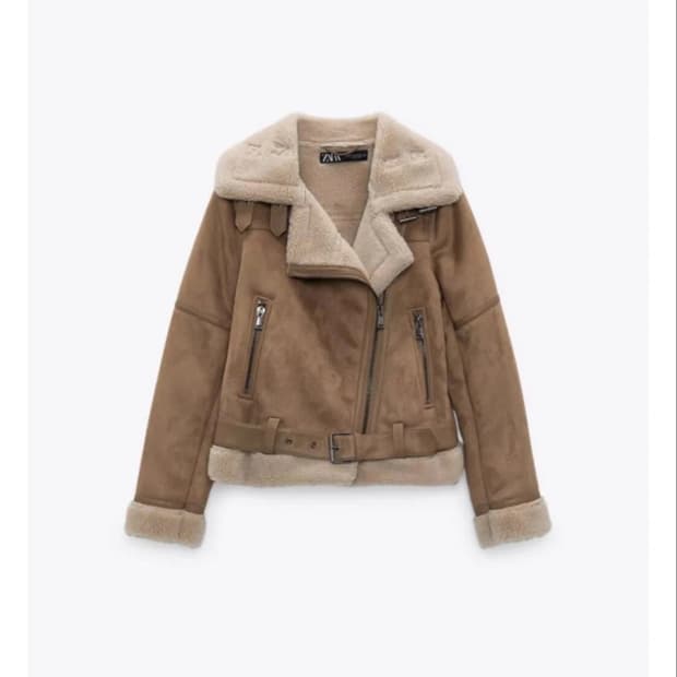 자라 ZARA 스웨이드 무스탕 카키 브라운 XS 퍼 하이넥 기본 클래식