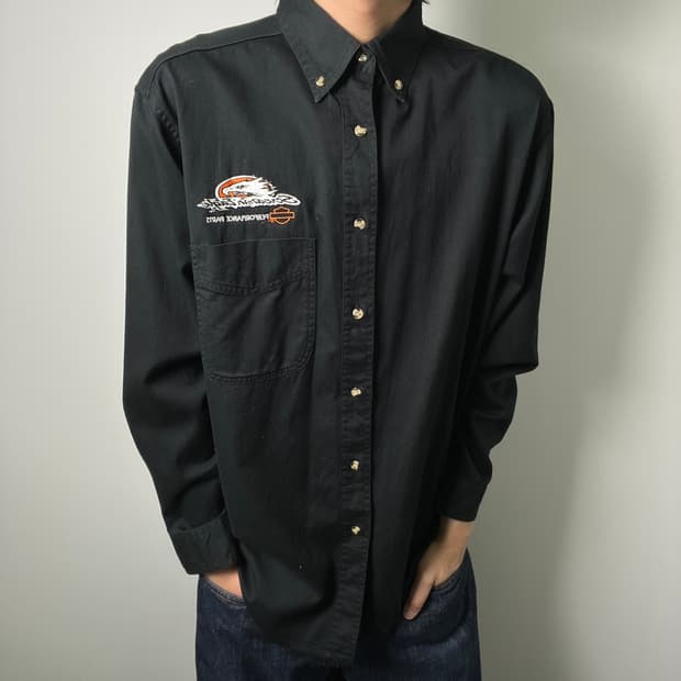 할리데이비슨 스크리밍 이글 블랙 버튼업 셔츠 M