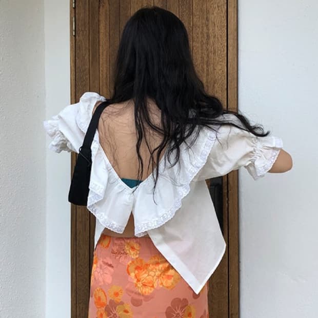 프레클 white frill cotton blouse