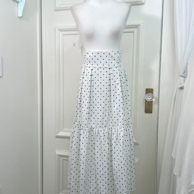 white black dot summer long skirt