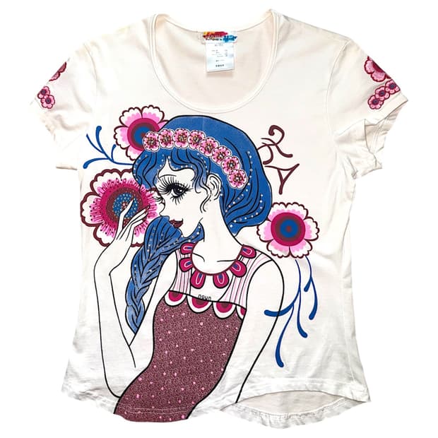 Y2K Blue Hair Girl Floral Graphic Tee