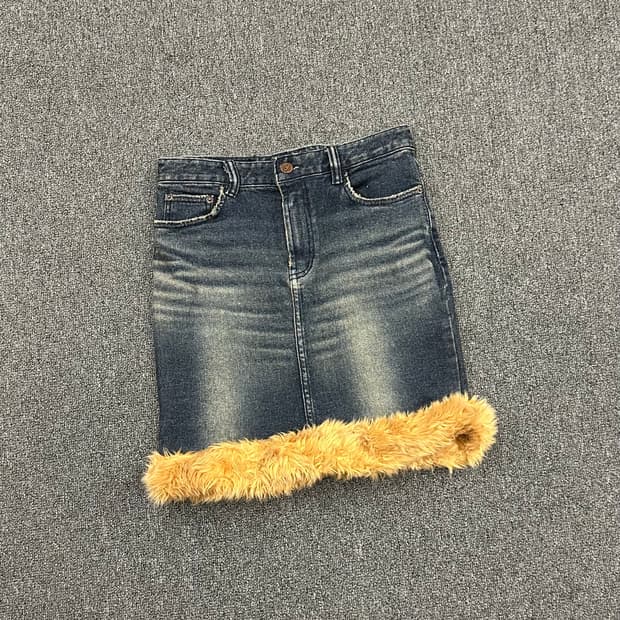 S)Clio Jeans 빈티지 퍼 트리밍 데님 스커트
