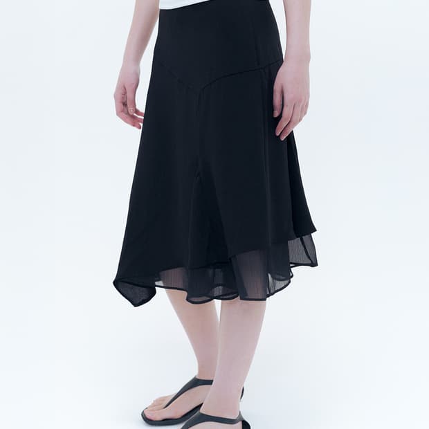 미세키 서울 레이어드 미디 스커트 블랙