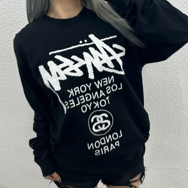 스투시 월드투어 블랙 롱슬리브 L