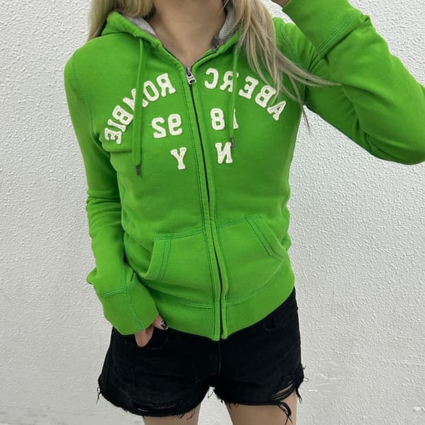 아베크롬비 센터로고 라이트그린 후드집업 S