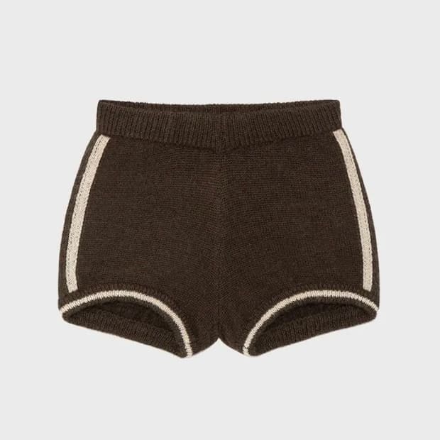 CROSS-STITCH KNIT SHORTS (BROWN)