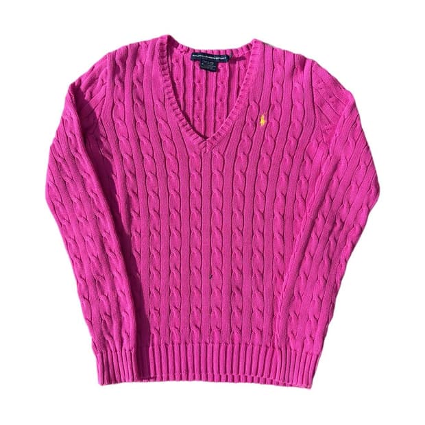 PRL sports v neck cable cotton sweater