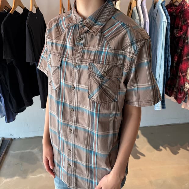 Mossimo Supply Co 체크 반팔 셔츠 XL