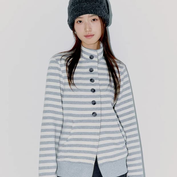 오피쉬 BUTTON STRIPE TWO-WAY ZIP UP MELANGE