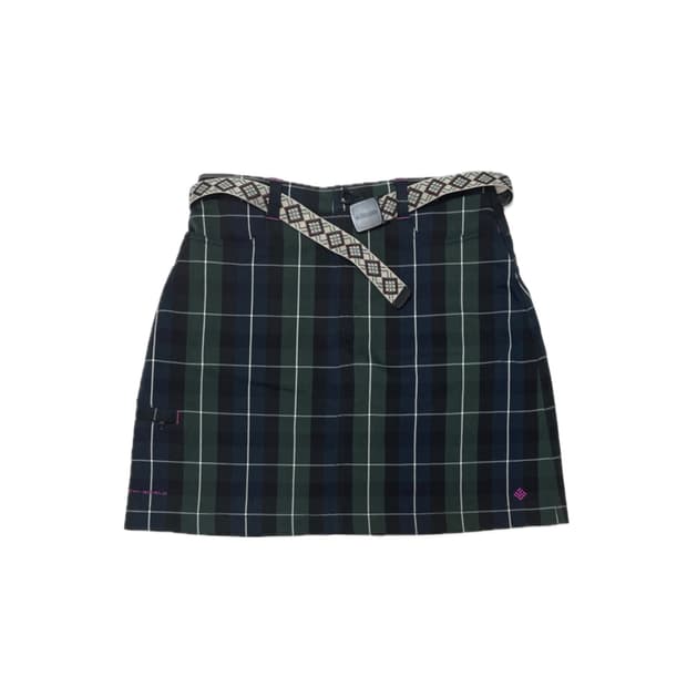 columbia green check belted skirt
