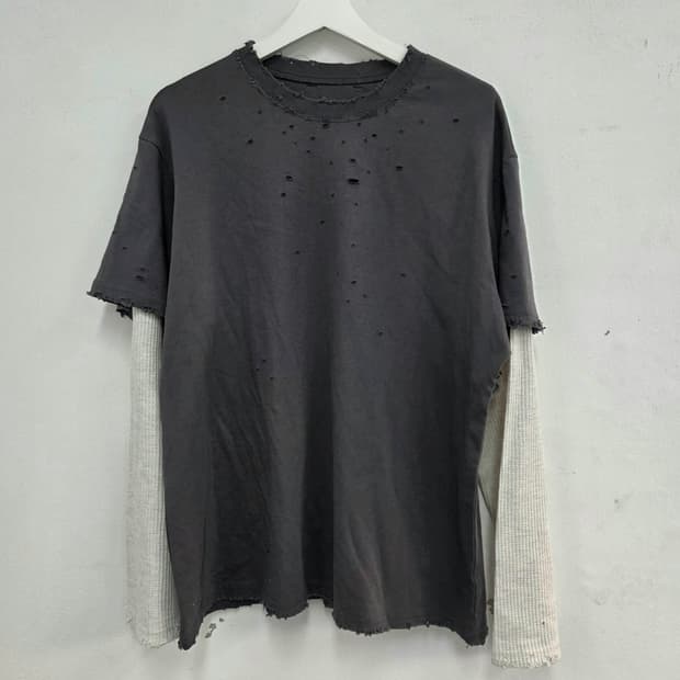 빈티지 와플 긴팔 레이어드 티셔츠