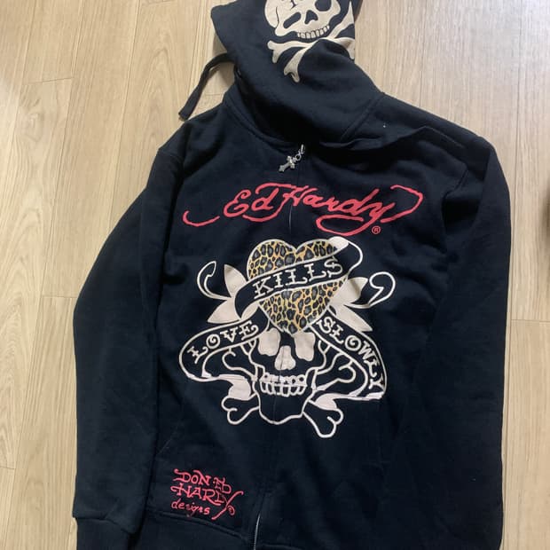 L-95)Ed hardy 에드하디 스컬프린팅 후드집업