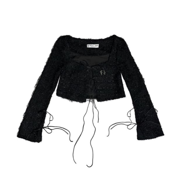 새상품 뉴얼린 트위드 가디건 블랙 