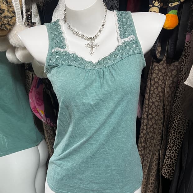 y2k 모리 민트 레이스 슬리브리스