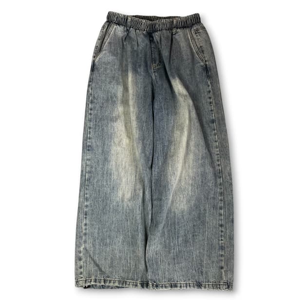 (밴딩) 빈티지 연청 워싱 와이드 데님 팬츠 2