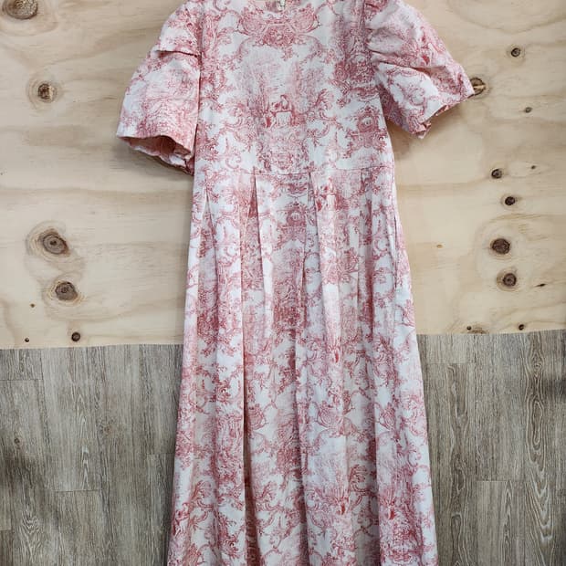 546) 플라워 패턴 퍼프소매 포인트 롱원피스