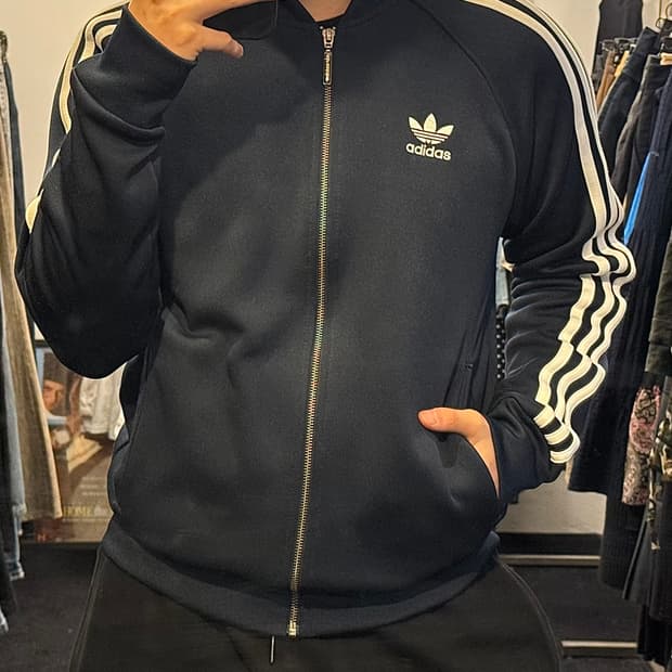 아디다스 오리지널 남색 네이비 노카라 져지 저지 트랙탑 100 L 집업