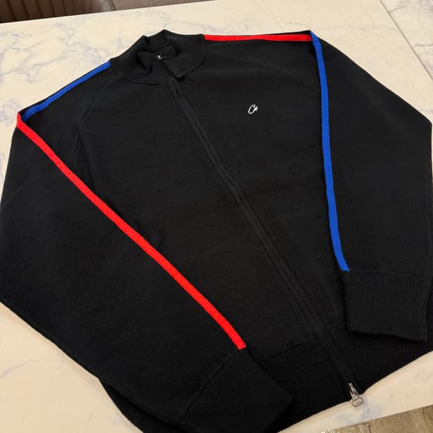 (당일발송) 코르테이즈 VVS 니트집업 블랙 레드 블루