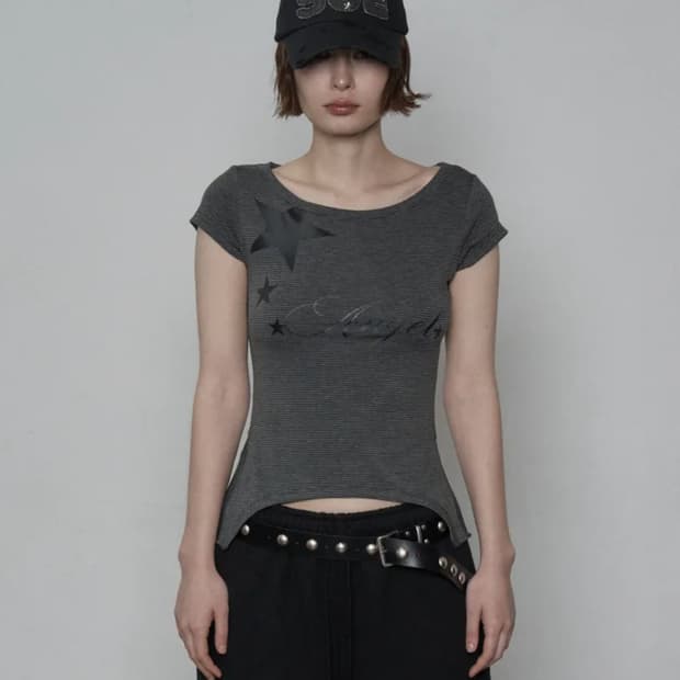 셋업이엑스이 stripe angel top / charcoal