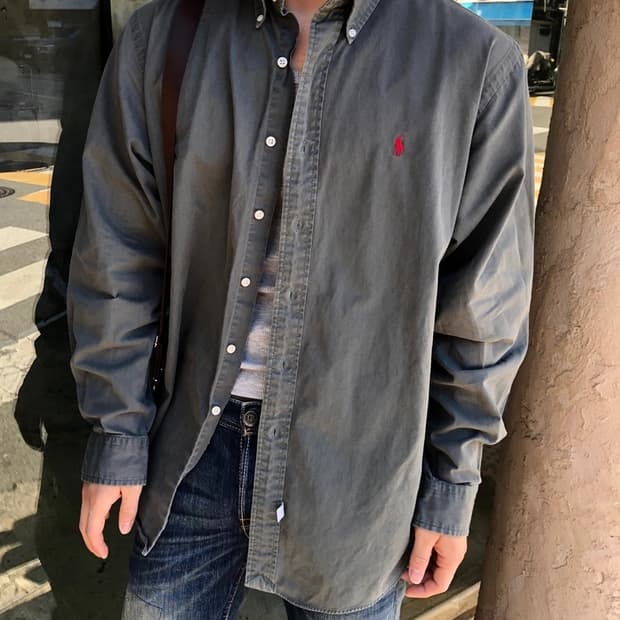 폴로 정품 빈티지 솔리드 셔츠 카키