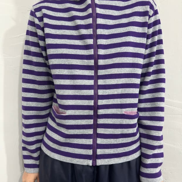 stripe knit hood zipup