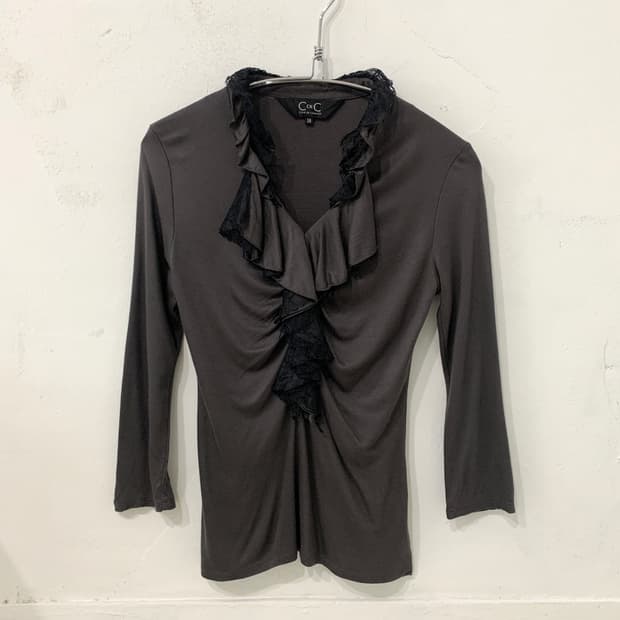 Feminine Charcoal Ruffle Blouse