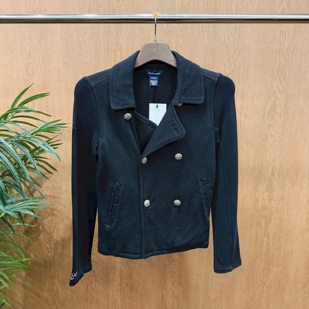 폴로 랄프로렌 더블 브레스티드 자켓 소매 로고 자수 디테일 블랙