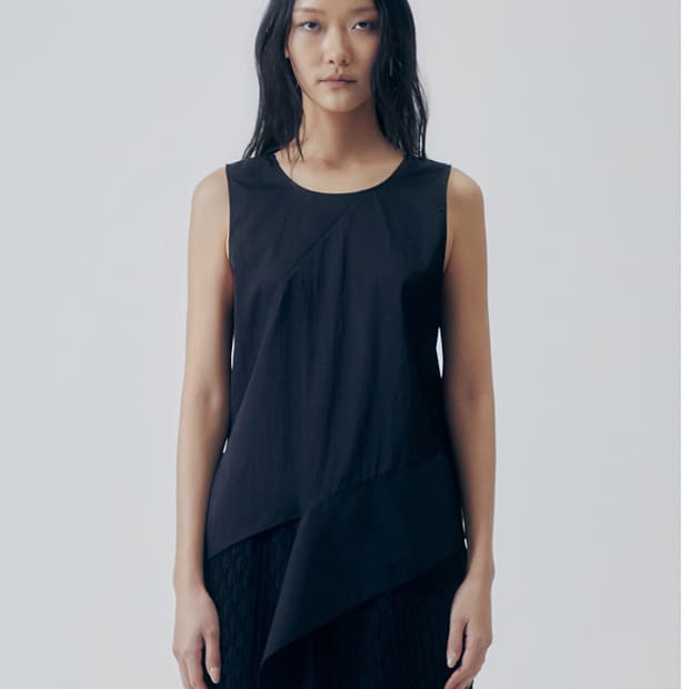 Asymmetric Draped Sleeveless Top Black