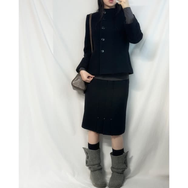 하프 넥 버튼 울 코트