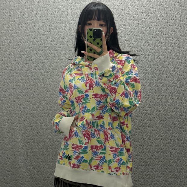아디다스 올드스쿨 펑크 키치 페인팅 스케치 오버핏 후드티 K0314