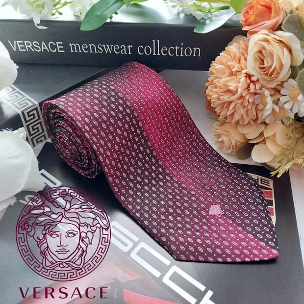 베르사체 실크 와인 도트 패턴 넥타이 9.2cm A+등급 K2102
