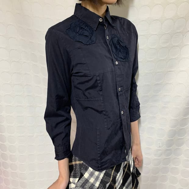 comme des garçons ad2000 장미 딥네이비 셔츠