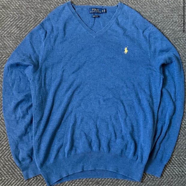 폴로 랄프로렌 V넥 코튼 스웨터 블루 M (105)