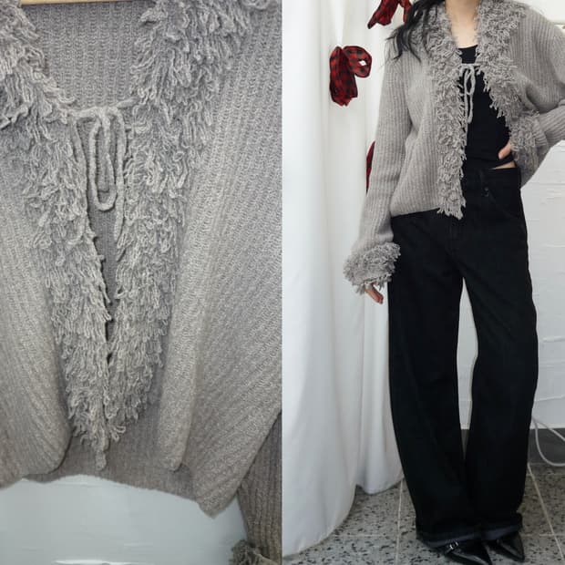 boho shag collar cardigan