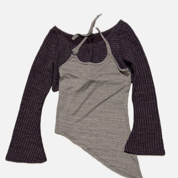 언발 홀터 나시+크롭 니트 set