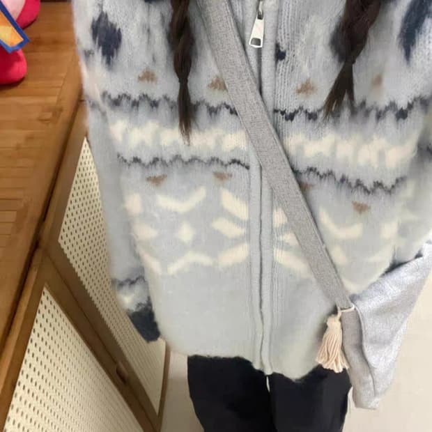 노르딕 패턴 니트 가디건 하늘색 타오바오 직구 에이블리