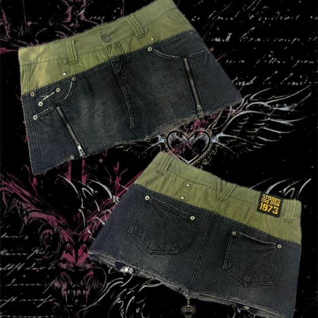 Y2K grunge two-tone stud mini skirt