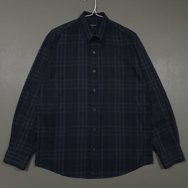 M) 버버리 크레스트 로고 원포켓 노바체크 셔츠 긴팔 남방 블랙 그레이