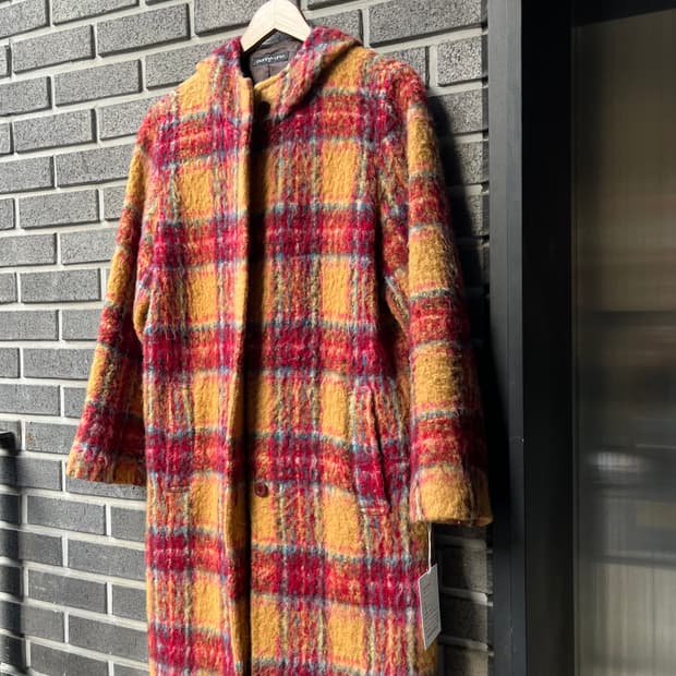 DONNA UNO 헤어리 체크패턴 미디 코트