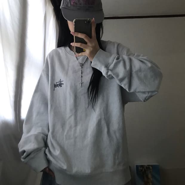 스투시 멜란지 빅로고 맨투맨