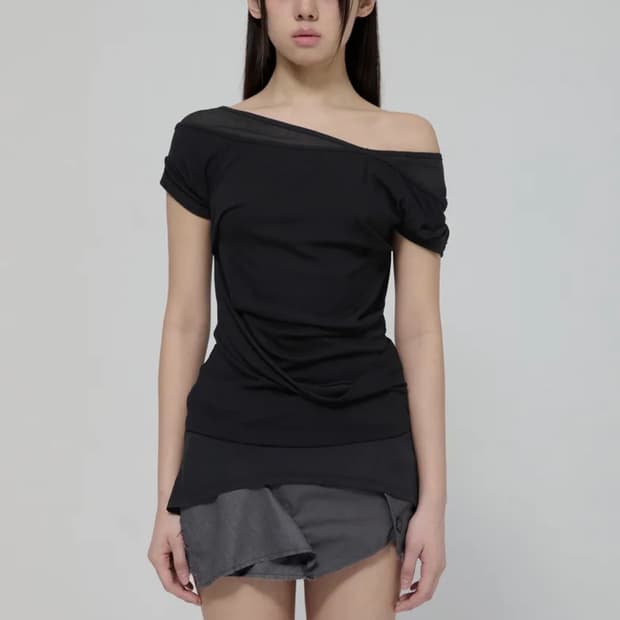 [새상품,정가이하] 플레어업 레이어드 반팔티 탑 