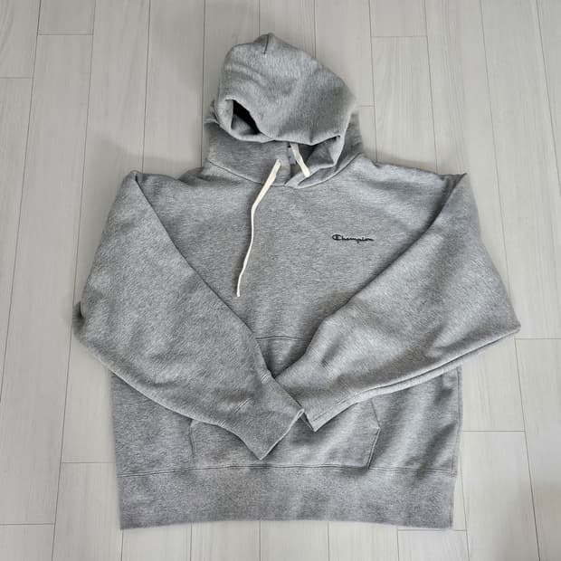 챔피온 여성 스몰 스크립트 로고 루즈핏 기모 후드 Oxford Grey