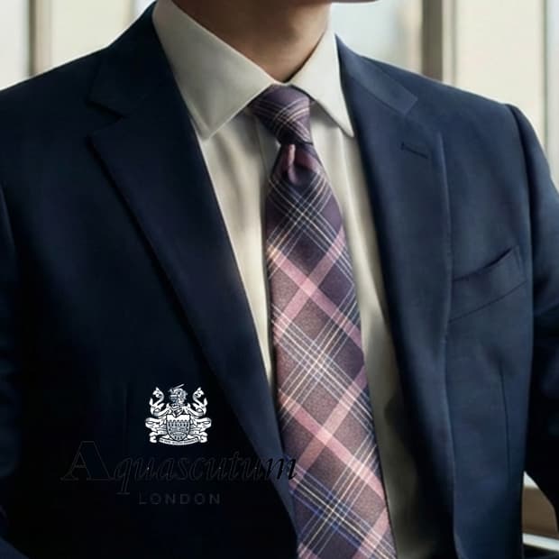 아쿠아스큐텀 실크 핑크 체크 넥타이 9.5cm A등급 E963
