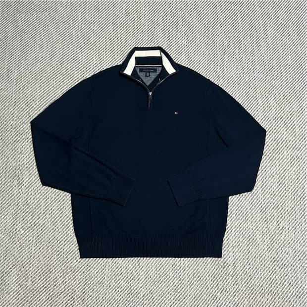 [L] Tommy 타미힐피거 네이비 반집업 코튼 니트
