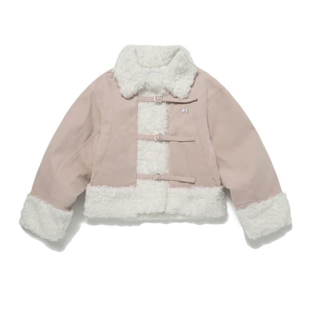 허그유어스킨 웬디 무스탕 시어링 퍼 자켓 애쉬핑크