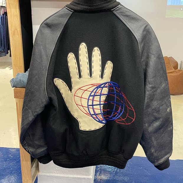 1990s 핸드패치 소가죽 울 바시티 자켓