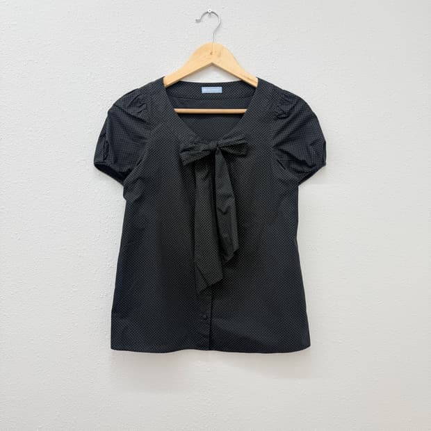 빈티지 블랙 도트 리본 셔츠 블라우스