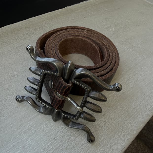 RRL Embossed Brown Leather Belt 36