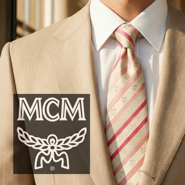 엠씨엠 핑크 스트라이프 로고 패턴 넥타이 9.1cm A+등급 A19693