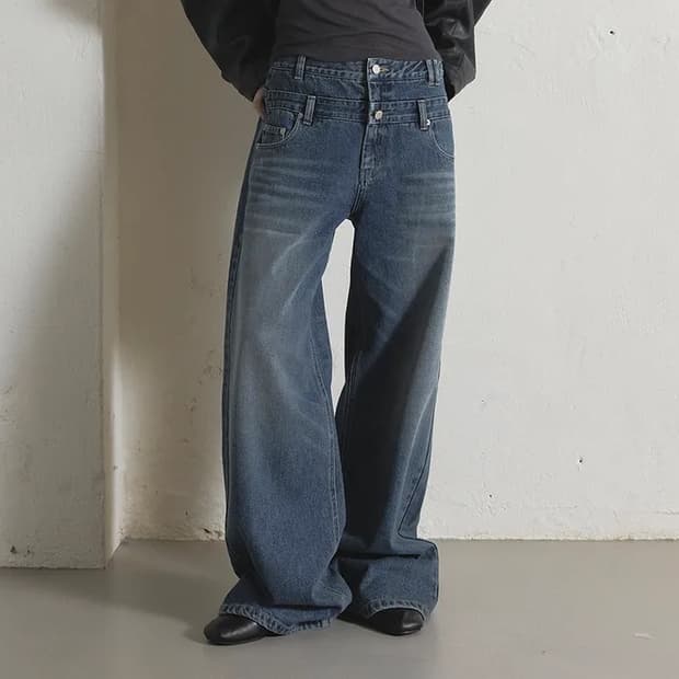 오데스 [ESSENCIAL] 더블 웨이스트 팬츠 블루 새상품 1사이즈 